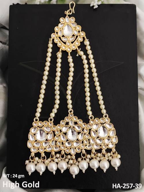 High Gold Polish Beautiful Designer Fancy Design Kundan Hair Accessories