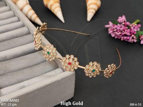 Traditional Kundan Hair Band in High Gold Finish 