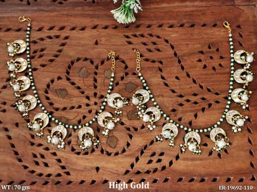 Traditional Pearl Drop Ear Chain Earrings High Gold Festival Wear Earrings