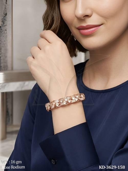 Rose Rodium Kundan Kada with Classic Stone Pattern