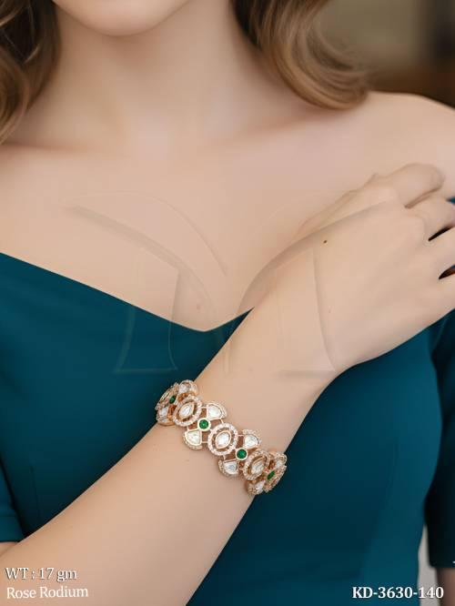 Rose Rodium Kundan Kada with Full Stone Floral Design