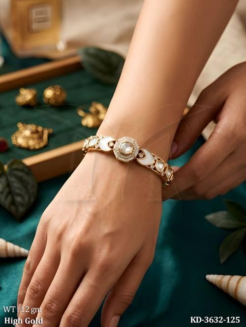 Designer High Gold Kundan Kada with White Stones