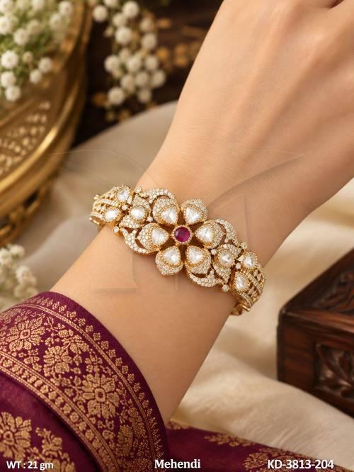 Fancy Kundan Kada With Floral Stone Work