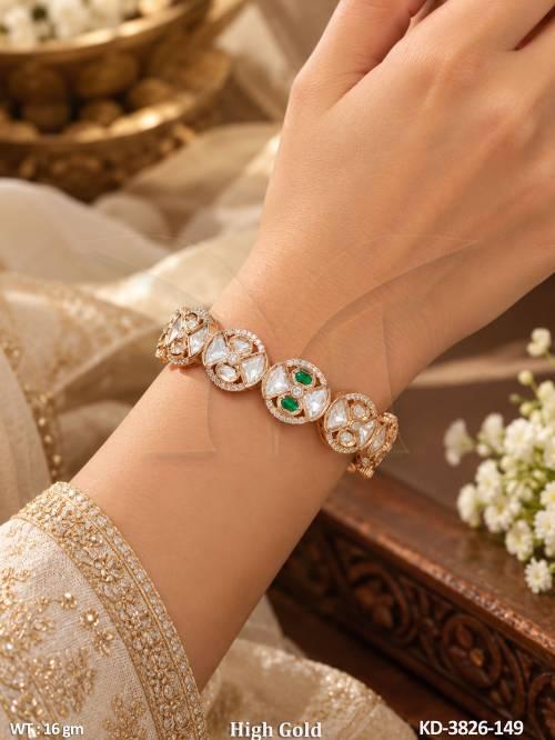 American Diamond Full Stone High Gold Designer Kada