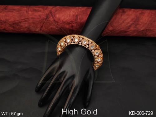 High Gold Polish Full Kundan Stone Party Wear / Engagement Wear Fancy Design Kundan Kada 