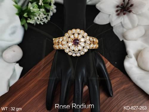 Kundan Jewelry Rose Rodium Polish Designer Wear Fancy Style Kundan Kada