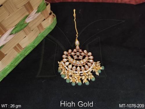 Beautiful Fancy Design High Gold Polish Kundan Stones Designer Party wear Kundan Maang Tikka