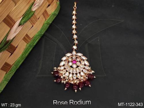 Beautiful Kundan Stones Rose Rodium Designer Party wear Kundan Maang Tikka — MT-1122-343