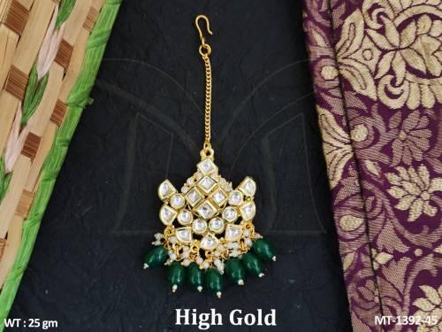 High Gold Polish Fancy Design Kundan Stones Party wear Kundan Maang Tikka      — MT-1392-45