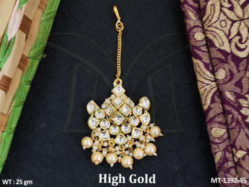 High Gold Polish Fancy Design Kundan Stones Party wear Kundan Maang Tikka      — MT-1392-45