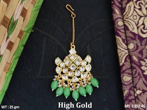 High Gold Polish Fancy Design Kundan Stones Party wear Kundan Maang Tikka      — MT-1392-45