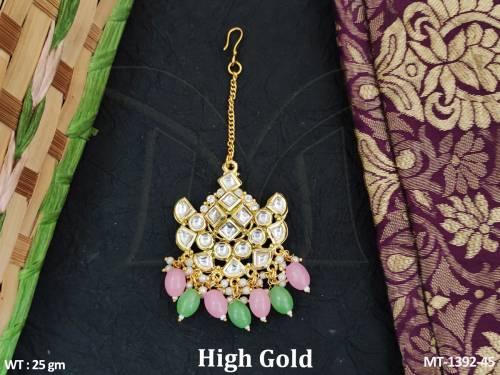 High Gold Polish Fancy Design Kundan Stones Party wear Kundan Maang Tikka      — MT-1392-45