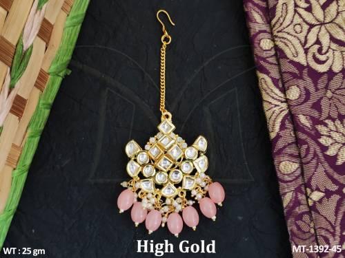 High Gold Polish Fancy Design Kundan Stones Party wear Kundan Maang Tikka      — MT-1392-45