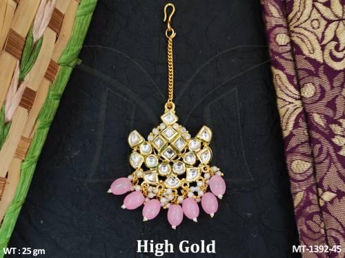 High Gold Polish Fancy Design Kundan Stones Party wear Kundan Maang Tikka      — MT-1392-45