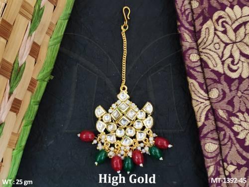 High Gold Polish Fancy Design Kundan Stones Party wear Kundan Maang Tikka      — MT-1392-45