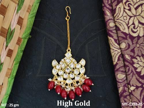 High Gold Polish Fancy Design Kundan Stones Party wear Kundan Maang Tikka      — MT-1392-45