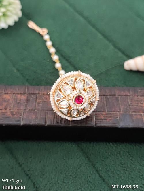 Traditional Kundan High Gold Pearl Kundan Maang Tikka