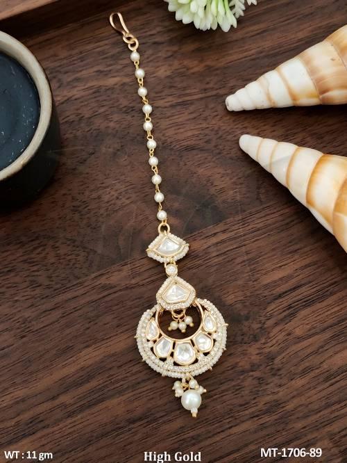 Traditional High Gold Pearl Kundan Maang Tikka