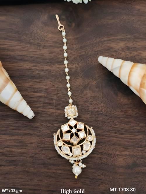 Designer High Gold Pearl Kundan Maang Tikka