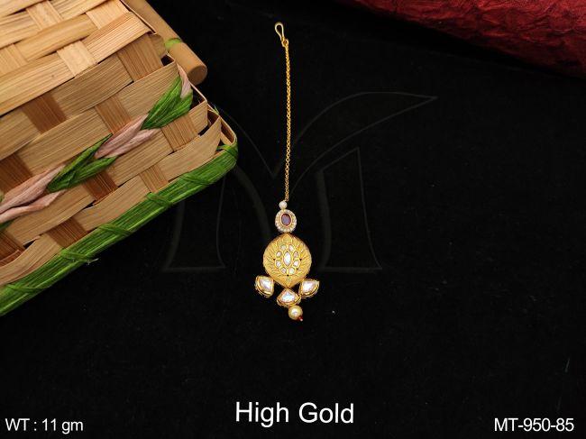 high gold polish fancy style designer beautiful kundan white stones party wear maang tikka
