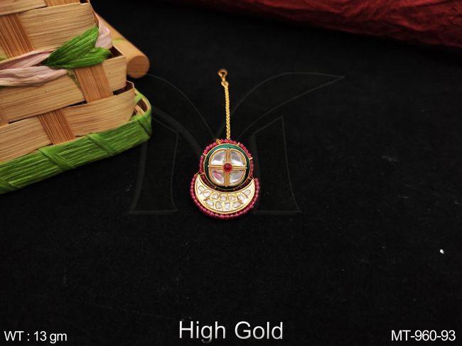 beautiful kundan full white stones high gold polish designer fancy style party wear maang tikka