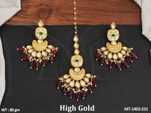 High Gold Polish Fancy Design Kundan Stones Kundan Maang Tikka with Earring — MT-1403-231