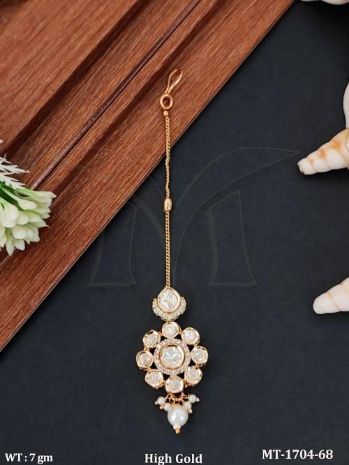 High Gold Kundan Pearl Maang Tikka for Women