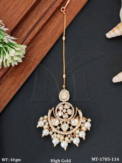 High Gold Pearl Kundan Maang Tikka for Women