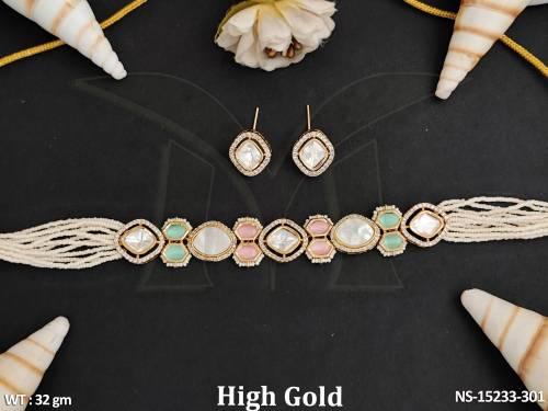 Kundan Jewellery High Gold Polish Fancy Design Choker Necklace Set