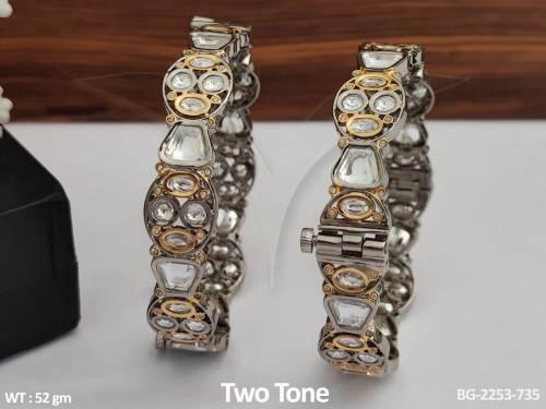 Kundan Jewelry Two Tone Polish Beautiful Design Party Wear Adjustable Kundan  2pc Bangles Sets — BG-2253-735