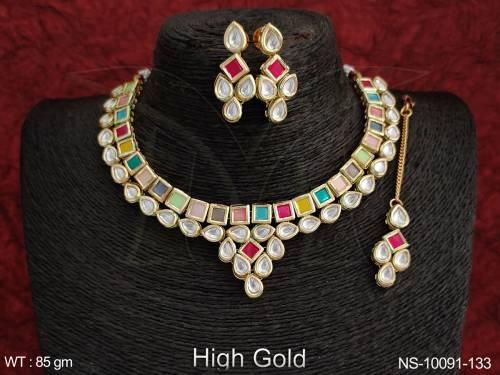 Beautiful Design Party Wear Kundan Full Stone High Gold  Polish Necklace Sets 