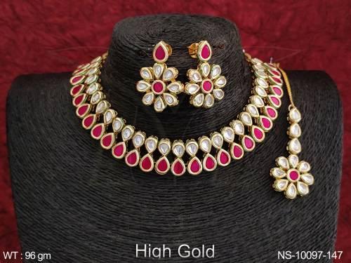 Designer Beautiful Fancy Design Kundan Full Stone High Gold Necklace Sets 