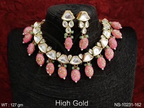 High Gold Polish Meenakari Designer Full Kundan Stones Party wear Necklace Set