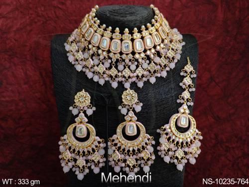 Full Kundan Stones Mehendi Polish Designer Beautiful Party wear Choker Necklace Set