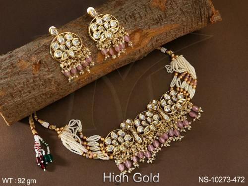 Designer High Gold Polish Fancy Design Party wear Kundan Choker Necklace Set