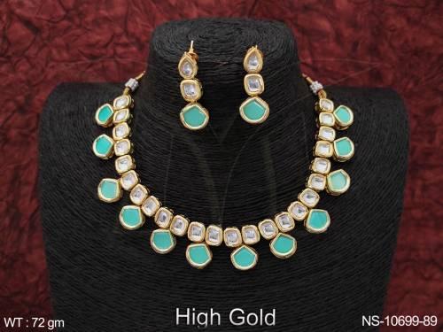 Kundan Jewellery Fancy Design High Gold Polish Party wear Kundan Necklace Set 