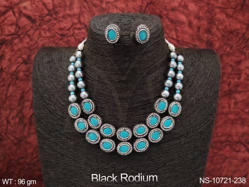 Fancy Style Kundan Jewelry Black Rodium Polish Designer Party wear Beautiful Kundan Necklace Set