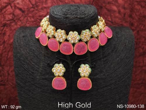 kundan Jewellery High Gold Polish Fancy Style Party wear Beautiful Kundan Choekr Necklace Set 