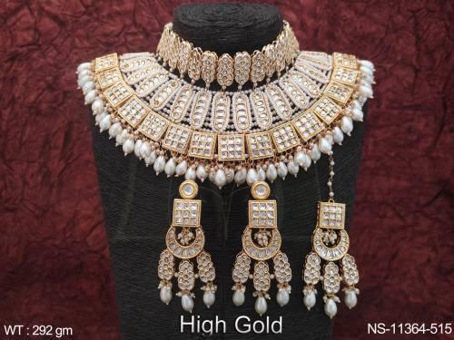 Designer Beautiful High Gold Polish Party Wedding wear Kundan Jewellery Heavy Choker Necklace Set  