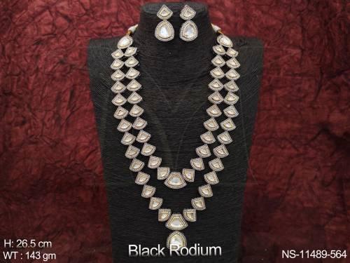 kundan-jewelry-black-rodium-polish-party-wear-fancy-design-beautiful-kundan-double-layer-long-necklace-set-