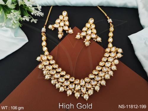 Kundan Jewelry High Gold Polish Wedding Wear Designer Jewelry Beautiful Kundan Choker Necklace Set 