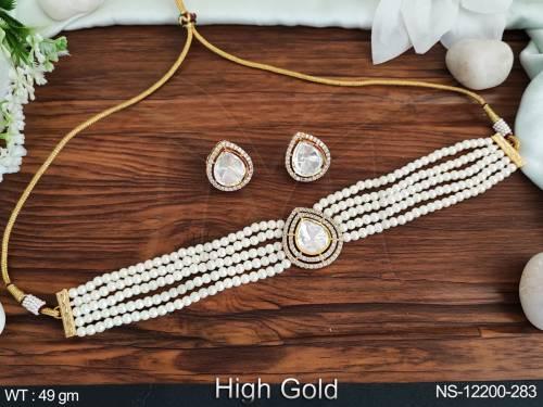 designer-clustered-pearl-high-gold-polish-party-wear-choker-kundan-necklace-set-