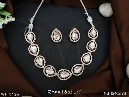 rose-rodium-polish-fancy-design-kundan-stones-party-wear-kundan-jewellery-short-necklace-set-