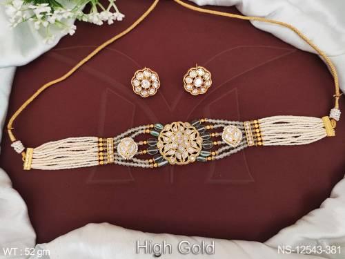 Kundan Jewelry High Gold Polish Beautiful Traditional Jewelry Accessories Kundan Beaded Choker Necklace Set