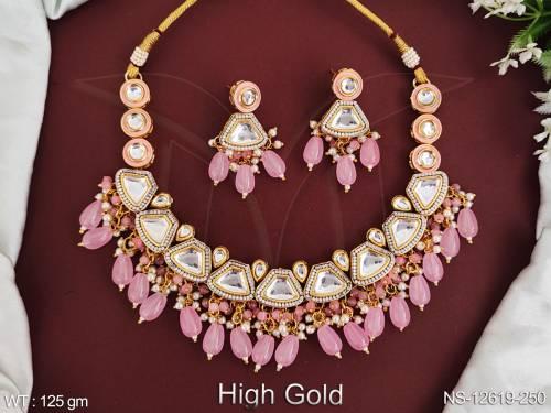 Kundan Jewelry Designer Wear High Gold Polish Jewelry Accessories For Womens Kundan Short Necklace Set
