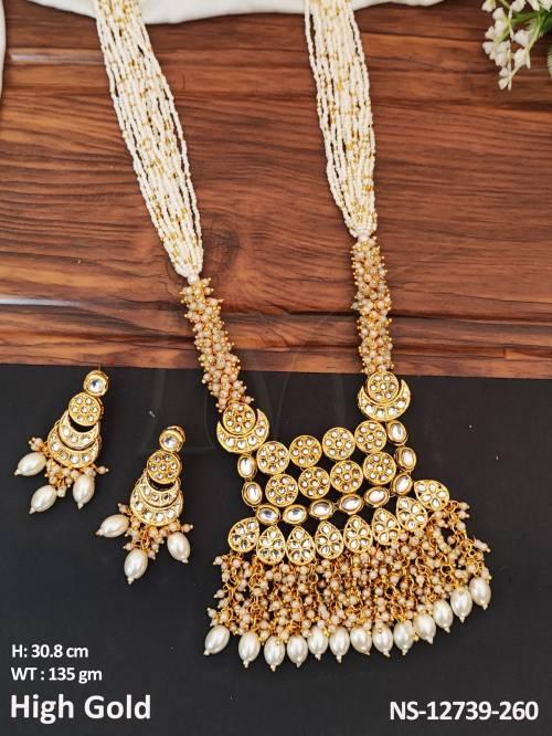 clustered-pearl-high-gold-polish-fancy-desing-party-wear-long-kundan-necklace-set