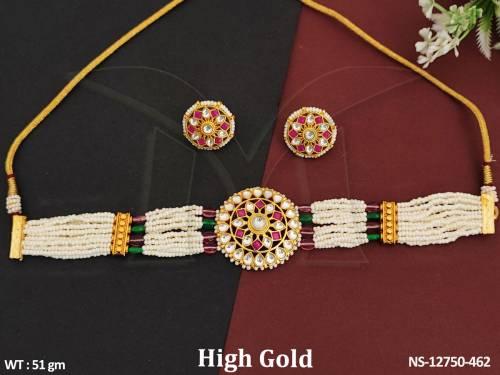 Choker Style High Gold Polish Fancy Style Party wear Kundan Necklace Set