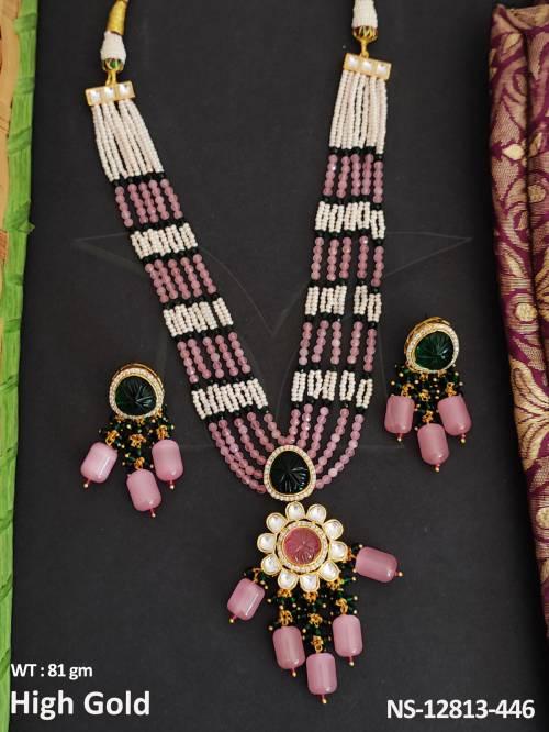 Beautiful High Gold Polish Design Party Wear Fancy Style Kundan Short Necklace Set
