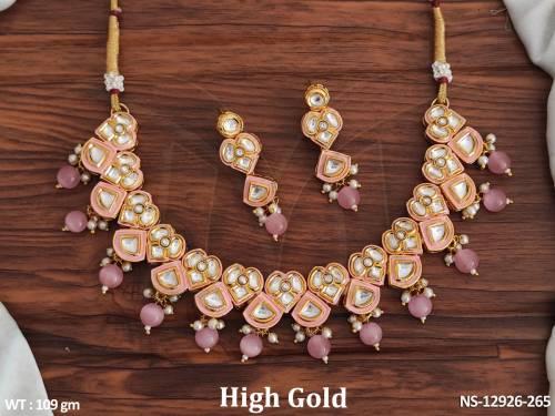 Designer Fancy Style Party wear Beautiful Kundna Stones Kundan Jewellery Short Necklace Set