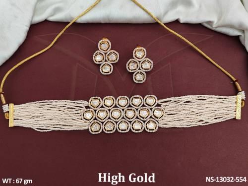 High Gold Kundan Stones Designer Party wear Ethnic Beaded Kundan Choker  Necklace Set